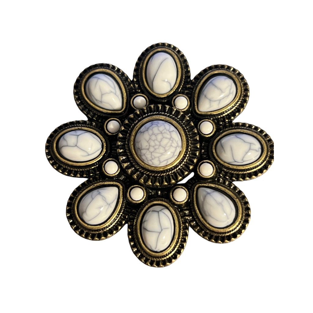 Premier Design Large Flower Brooch Pin Pendant Antique Gold Tone Acrylic 3